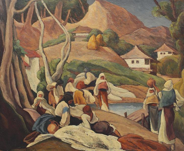 Composition with peasant women at the intersection