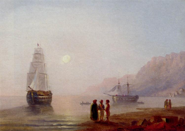 Conversation sur le rivage au crépuscule