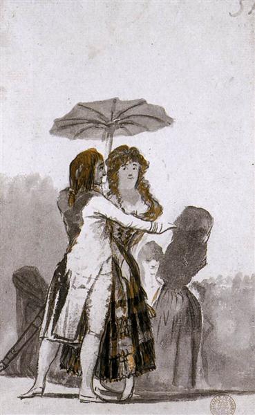 Parent avec un parapluie sur la promenade - 1797