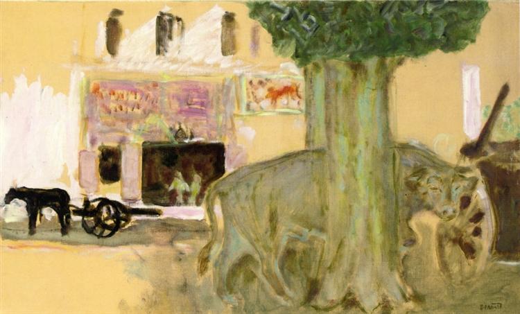 Cow behind a tree - 1912