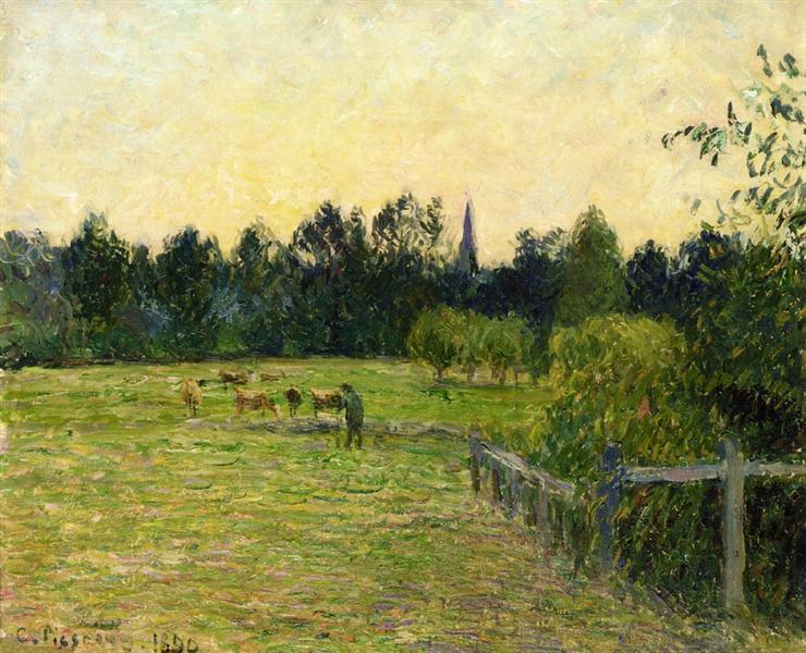 Pastore delle mucche in un campo a Eragny - 1890