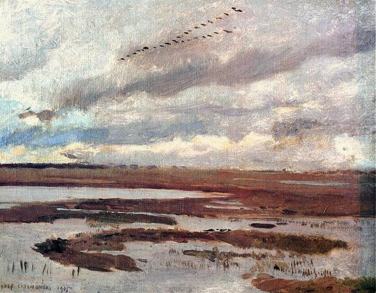 Grullas - Prairie landscape - 1905