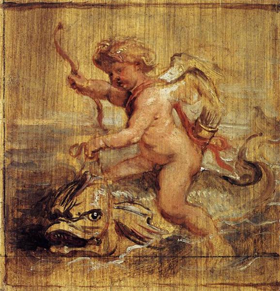 Cupido montando um golfinho - 1636