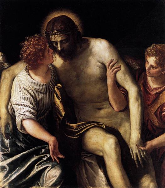 Dead Christ sustained by two angels