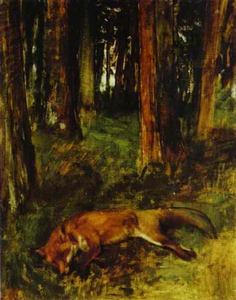 Dead Fox leżący w chwastu - 1865