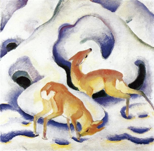 Deer in the snow - 1911