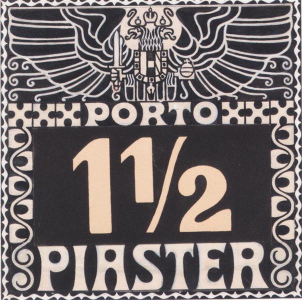 Design für die Marke Porto von 1102 Piastras des österreichischen Posts in Levante (nicht ausgestellt)