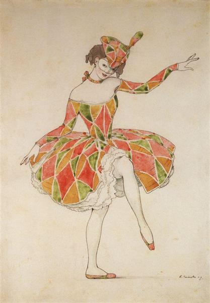 Design Columbine Suit pro Anna Pavlova v Harlequinade - 1909