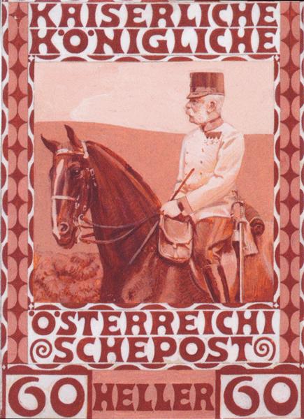 Diseño Del Sello De Aniversario Con El Austriaco Francisco José I A Caballo - 1908