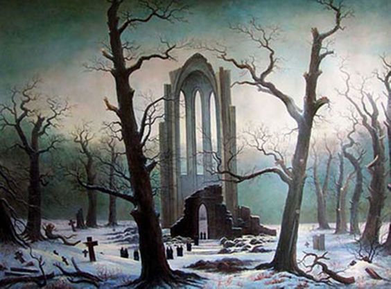 Ruines du monastère dans la neige - 1819