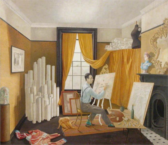 Edward Bawden trabalhando em seu estudo - 1930