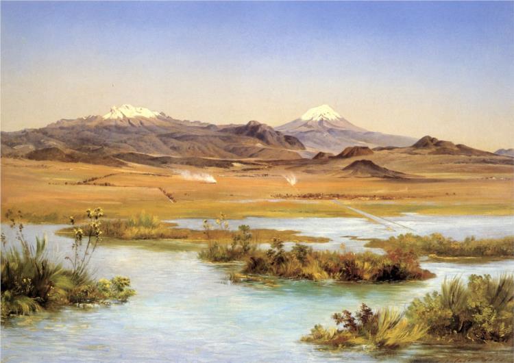 Popocatépetl și Iztaccíhuatl din Lacul Chalco - 1882