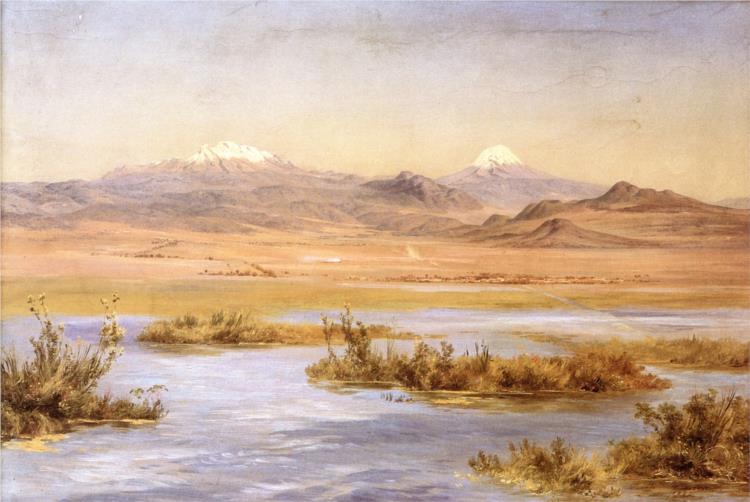 Popocatépetl ו- iztaccíhuatl מאגם צ'לקו - 1885