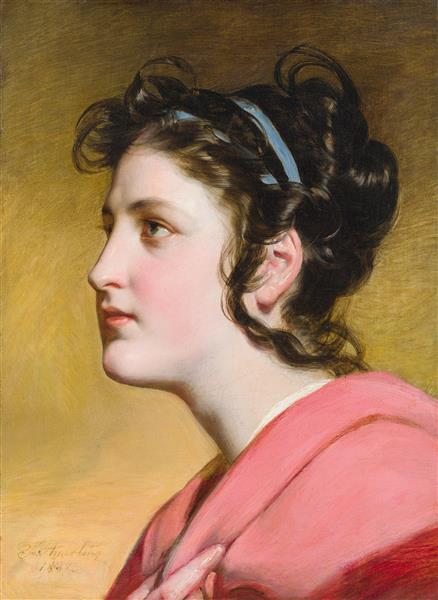 Elise Kreuzberger - perfil com fita azul e cabelo solto - 1837