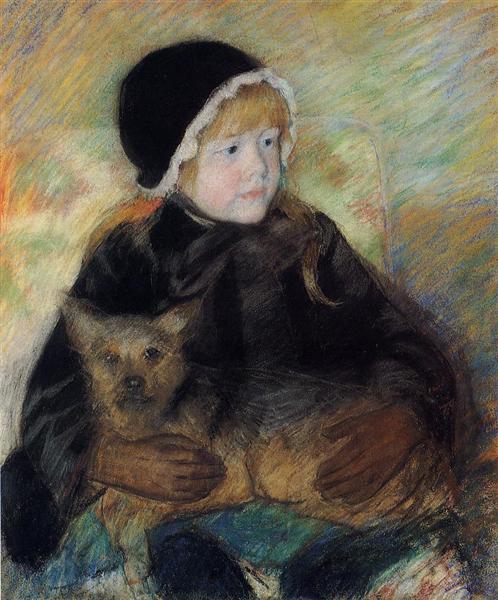 Elsie Cassatt hält einen großen Hund - 1880