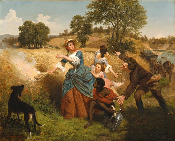 Mrs. Schuyler burns her wheat fields before the approach of the British - 1852