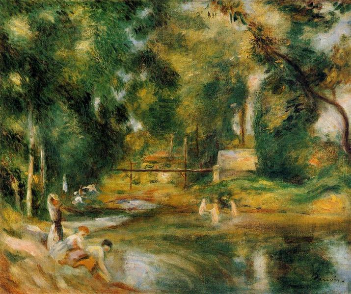 Essoyes Lavandera landscape and bathers - 1900