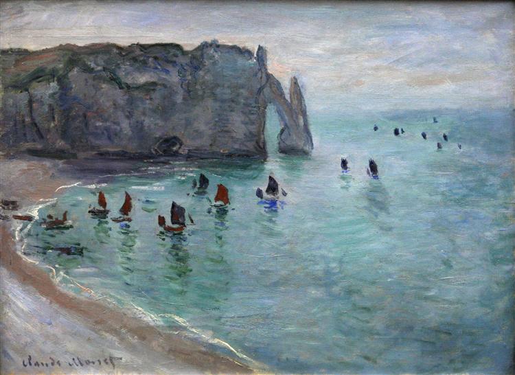 Etretat Agual Gate Fishing Ships, der forlader havnen - 1885