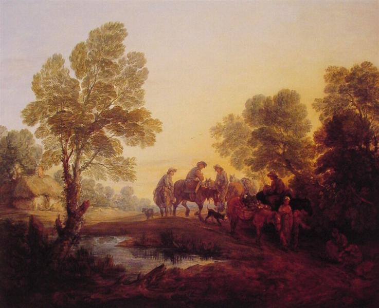 Paysage nocturne des paysans et des figures montées - 1771