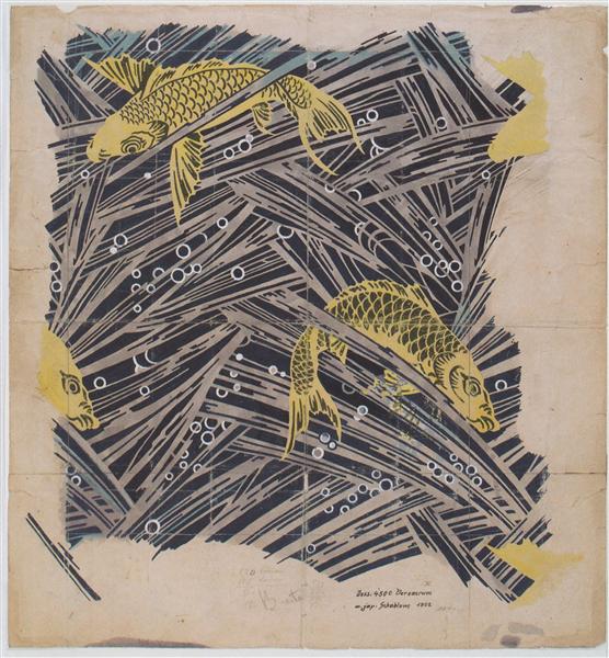 Fabric design with trout dance for backhausen - 1899