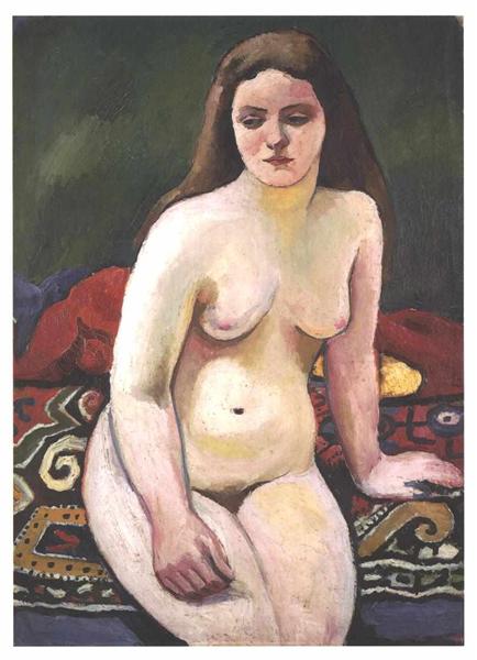 Female nude on a woven carpet