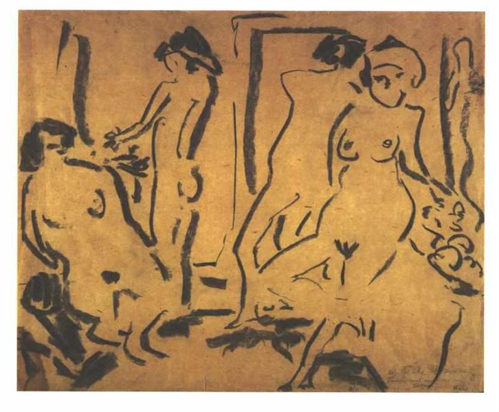 Female nudes in a workshop