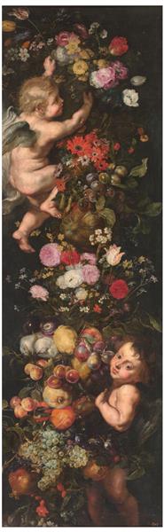 Ornamento De Flores, Frutas E Anjos - 1620