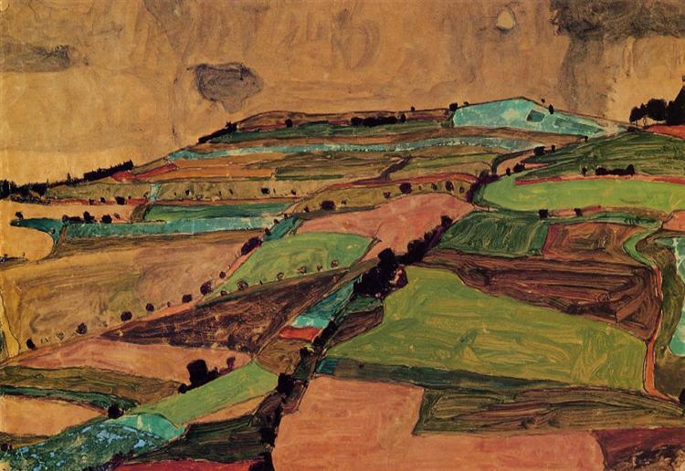 Paysage sur le terrain (Kreuzberg près de Krumau) - 1910