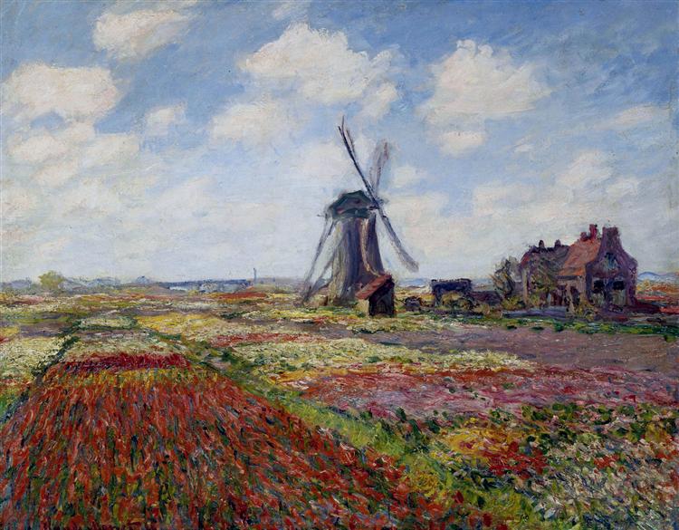 Campos de tulipas com o moinho de vento de Rijnsburg - 1886