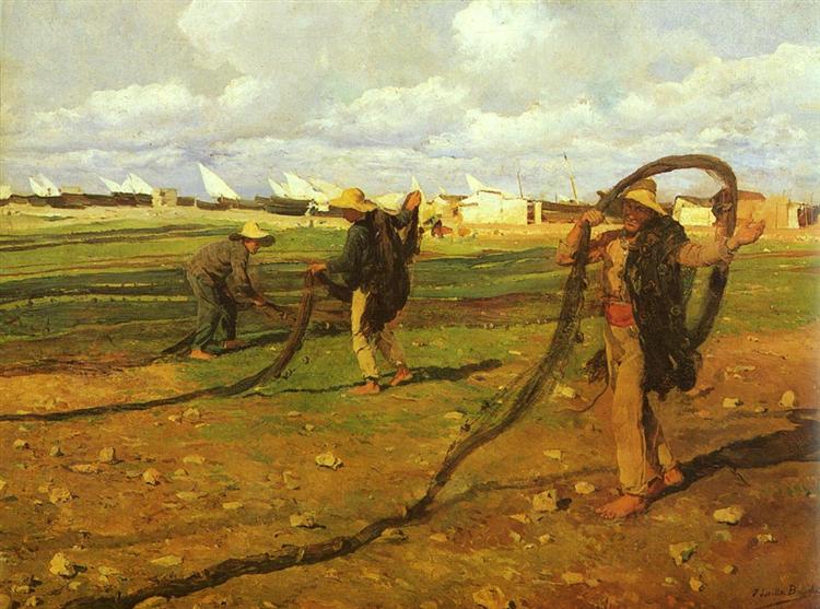 Fishermen pull the networks - 1896