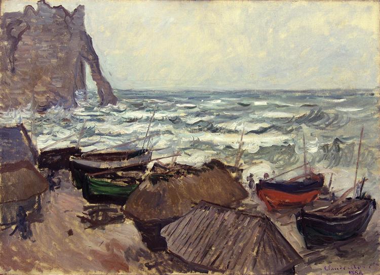 Fishing boats on the beach of Etretat - 1884