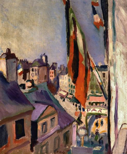 Calle decorated with flag - 1906