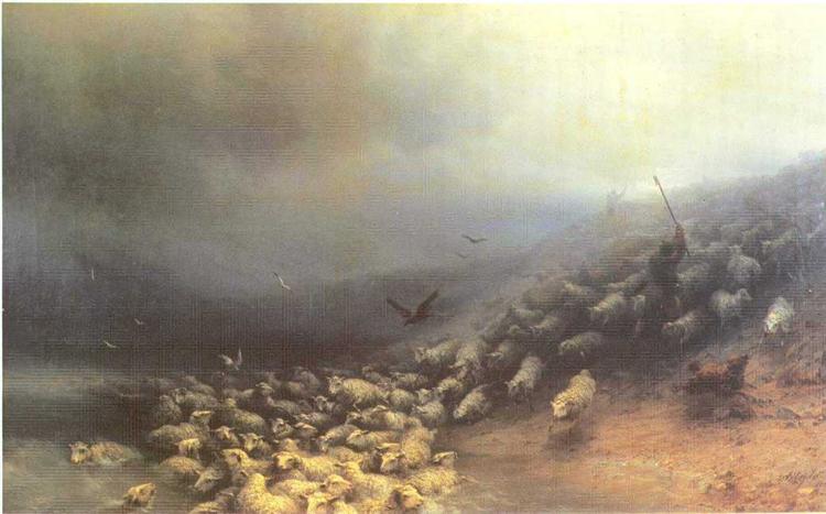 Floquer des moutons en tempête - 1861