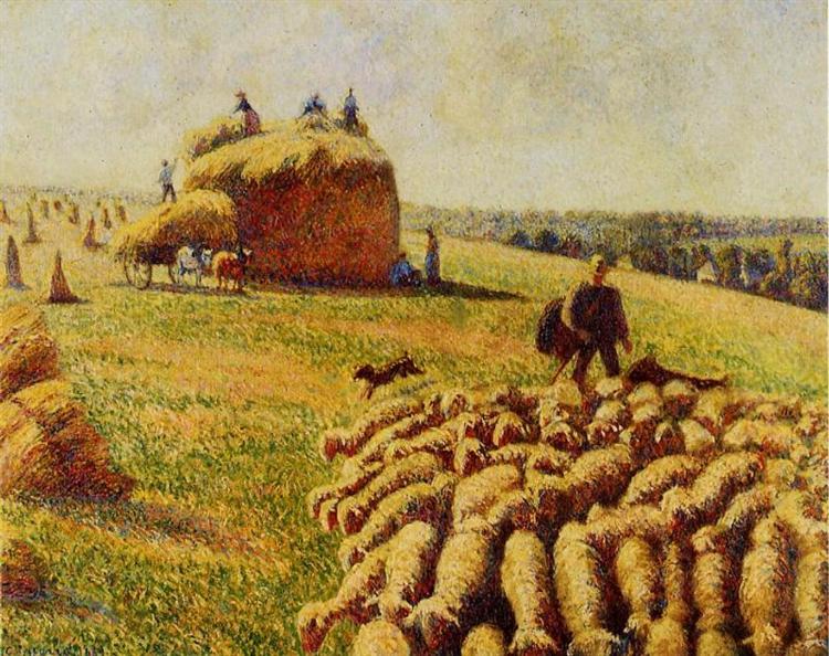 Flock of Sheep in a Field After Harvest - 1889