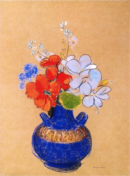 Blumen in einer blauen Vase