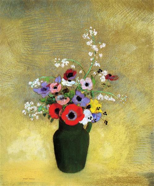 Flowers in a green jar