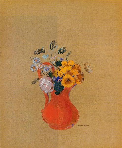 Fiori in una brocca rossa - 1900