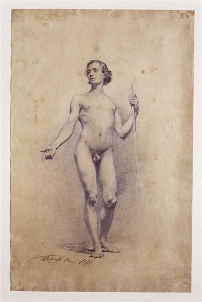 Naked young man with spear - 1860