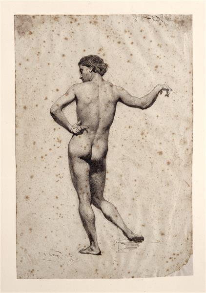 Hombre Desnudo De Espaldas Con El Brazo Extendido - 1860