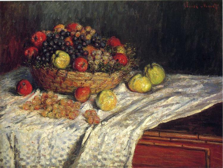 Panier de fruits avec pommes et raisins - 1879