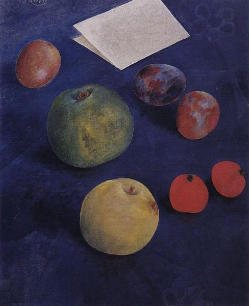 Obst auf einer blauen Tischdecke - 1921