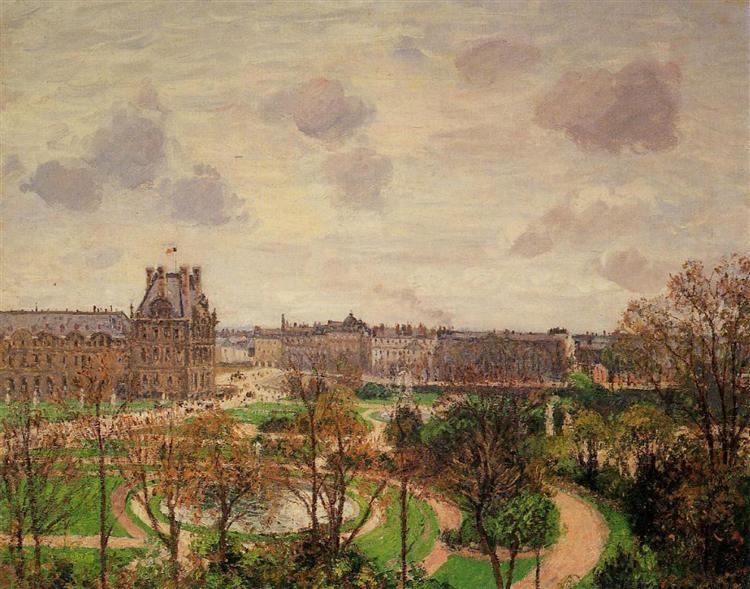 Louvre Garden in de ochtend - grijze tijd - 1899