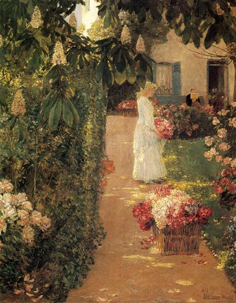 Bloemen verzamelen in een Franse tuin - 1888