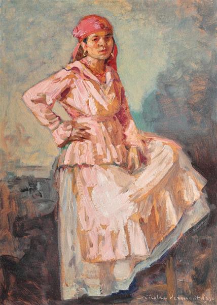 Gypsy nainen, jolla on punainen nenäliina - 1930