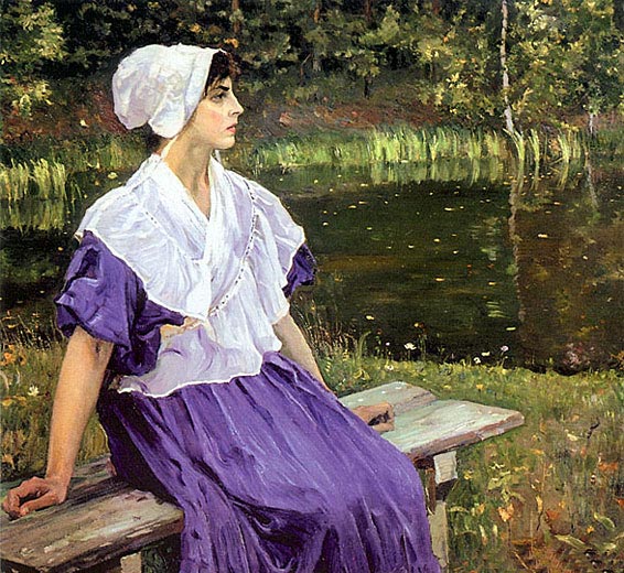 Girl next to a pond (portrait of Natalia Nesterova) - 1923