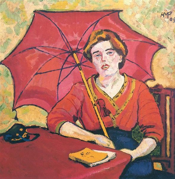 La fille rouge avec un parapluie - 1909