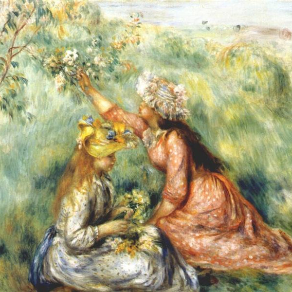 草原で花を摘む少女たち - 1890
