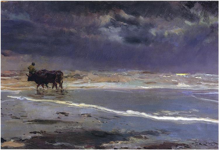 Gray day on the beach of Valencia - 1901