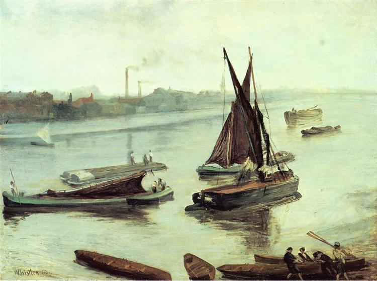 Antiguo Battersea Reach Gris Y Plateado - 1863