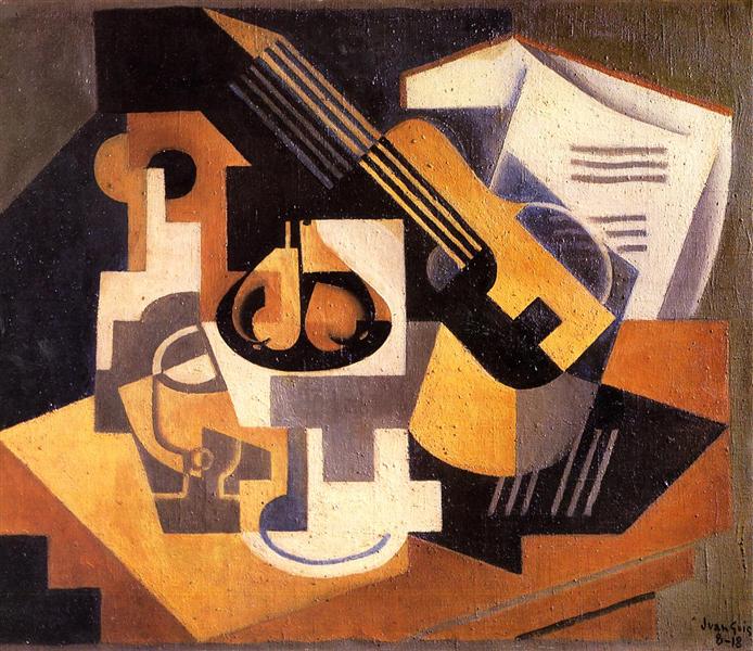 Guitar and fruit bowl on a table - 1918